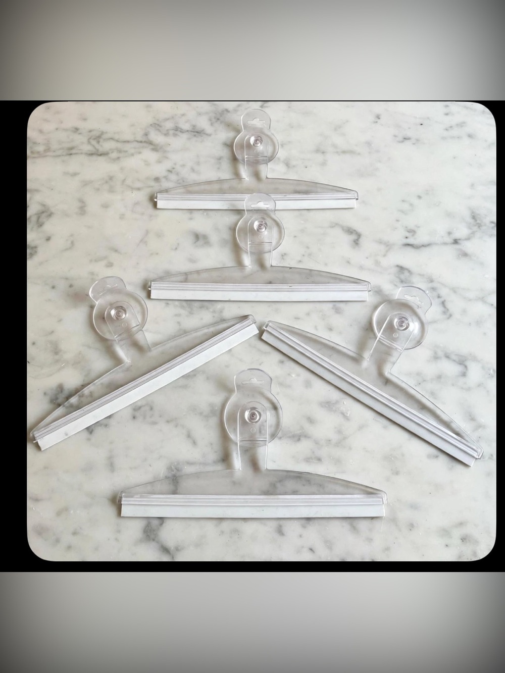 Lot of 5 iDesign Squeegees w/ Suction Storage Hook Shower Plastic Clear 12” NEW